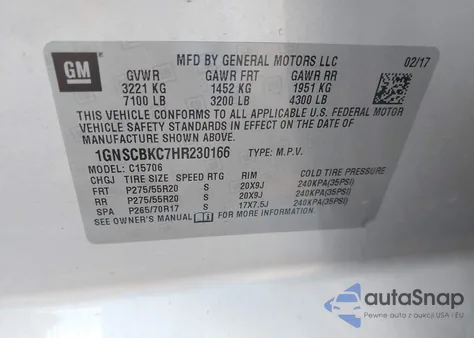 2017 Chevrolet Tahoe Lt from USA, damaged, VIN 1GNSCBKC7HR230166